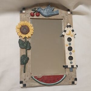 Figi Graphics Country Artsy Handcrafted Wood Mirror With Bird Floral Motif